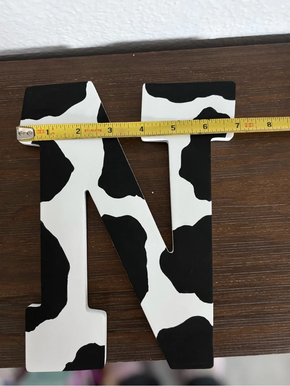 Black and White Cow Print Letter 'N' Wall Decor